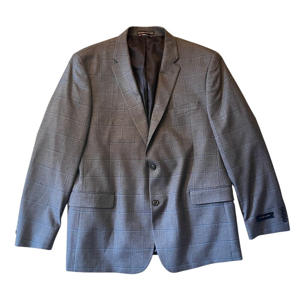 Tommy Hilfiger Men Suit Jacket 46R Gray Modern Fit Check Print